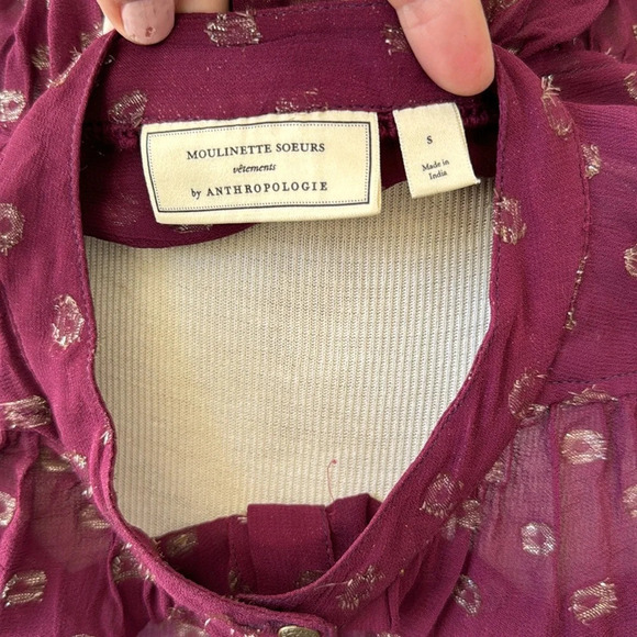 Anthropologie button up moulinette soeurs top Allegra Foil-Printed Top sz small - Picture 9 of 11